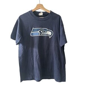 NFL Seattle Seahawks T-Shirt Men's Medium Vintage Football Tee Navy Blue